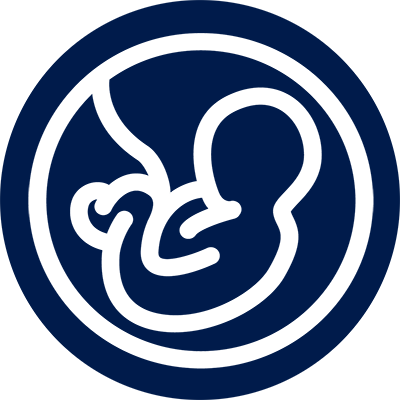 Blue circle with outline of fetus, representing "Adolescent Pregnancy"